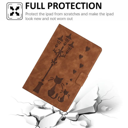 For iPad Air 11 (2024) / Air (2022) / Air (2020) Case Couple Cat Imprinted Microfiber Leather Smart Tablet Cover