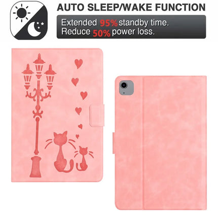 For iPad Air 11 (2024) / Air (2022) / Air (2020) Case Couple Cat Imprinted Microfiber Leather Smart Tablet Cover