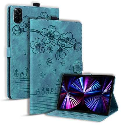 For Honor Pad X8a Case Flip Stand Leather Tablet Cover Cherry Blossom Cat Imprinted - Green