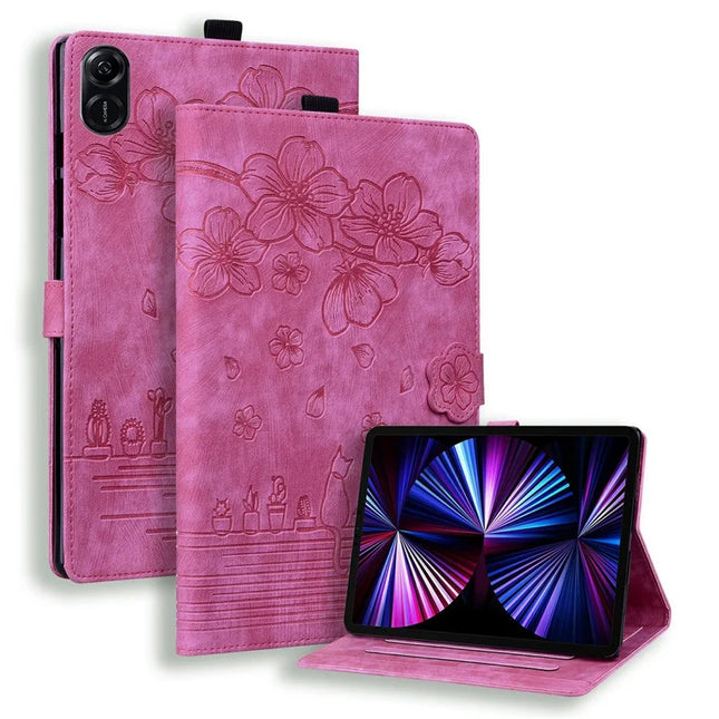 For Honor Pad X8a Case Flip Stand Leather Tablet Cover Cherry Blossom Cat Imprinted - Rose