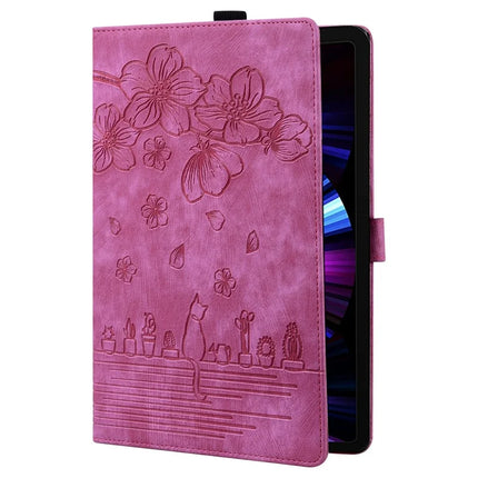 For Honor Pad X8a Case Flip Stand Leather Tablet Cover Cherry Blossom Cat Imprinted