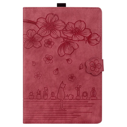 For Honor Pad X8a Case Flip Stand Leather Tablet Cover Cherry Blossom Cat Imprinted