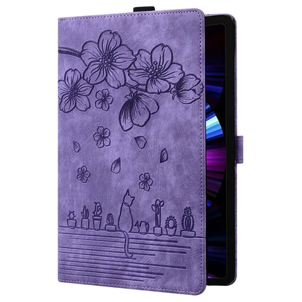 For Honor Pad X8a Case Flip Stand Leather Tablet Cover Cherry Blossom Cat Imprinted