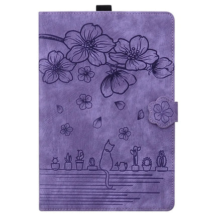 For Honor Pad X8a Case Flip Stand Leather Tablet Cover Cherry Blossom Cat Imprinted