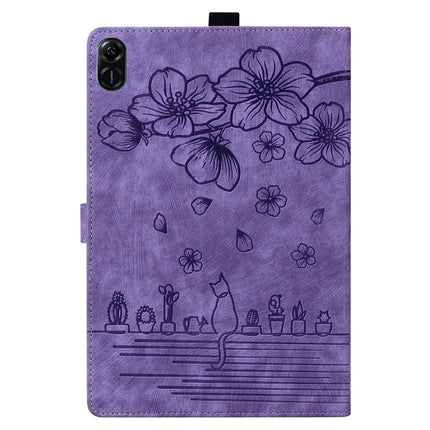 For Honor Pad X8a Case Flip Stand Leather Tablet Cover Cherry Blossom Cat Imprinted