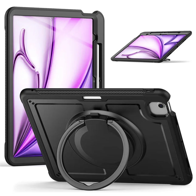 For iPad Air 13 (2024) Case Rotating Kickstand PC+TPU Shockproof Tablet Cover - Black