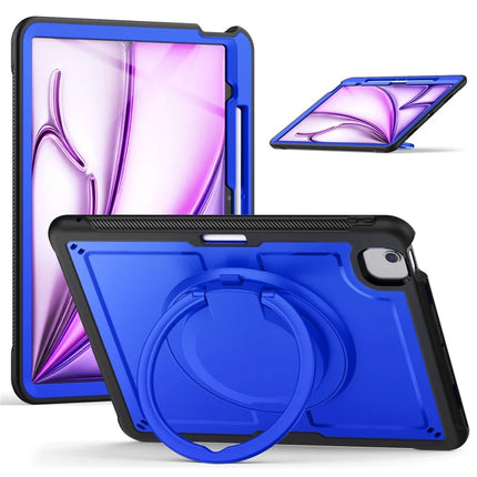 For iPad Air 13 (2024) Case Rotating Kickstand PC+TPU Shockproof Tablet Cover - Dark Blue