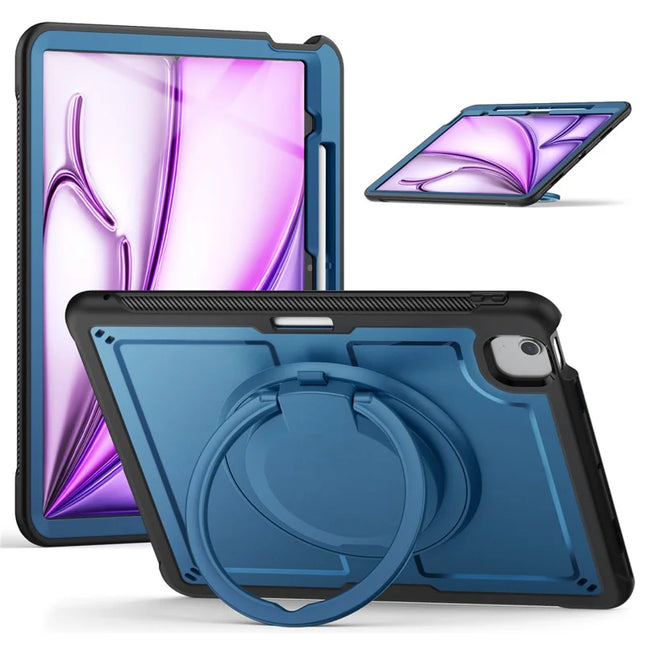 For iPad Air 13 (2024) Case with Shoulder Strap Kickstand PC+TPU Tablet Cover - Navy Blue