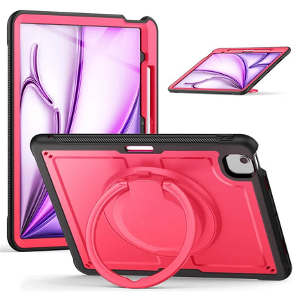For iPad Air 13 (2024) Case with Shoulder Strap Kickstand PC+TPU Tablet Cover - Red