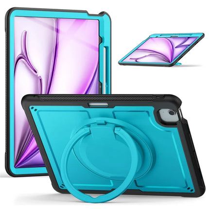 For iPad Air 13 (2024) Case with Shoulder Strap Kickstand PC+TPU Tablet Cover - Baby Blue