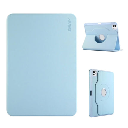 For iPad Pro 11 (2024) ENKAY HAT PRINCE Stand Case TPU+PU Auto Wake / Sleep 360 Degree Rotation Tablet Cover - Light Blue