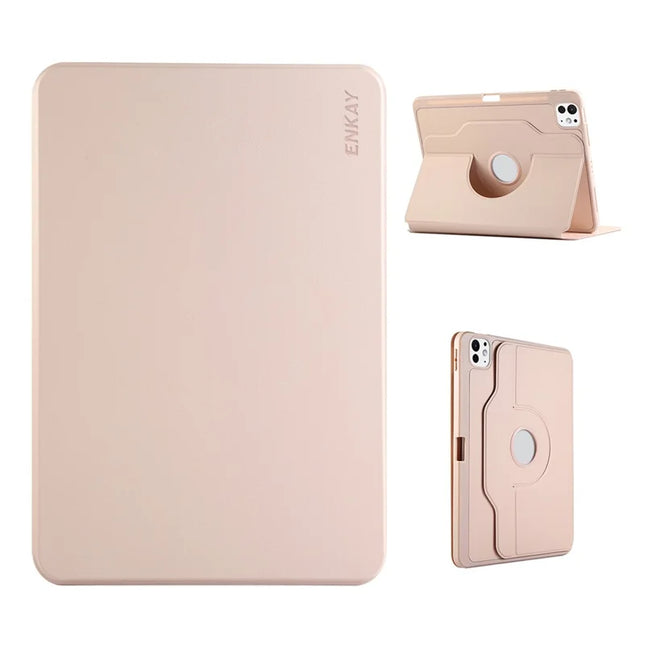 For iPad Air (2022) / iPad Air (2020) / iPad Pro 11 (2022) / iPad Pro 11 (2021) / iPad Pro 11 (2020) / iPad Pro 11-inch (2018) / iPad Air 11 (2024) ENKAY HAT PRINCE Stand Case TPU+PU Auto Wake / Sleep 360 Degree Rotation Tablet Cover - Pink