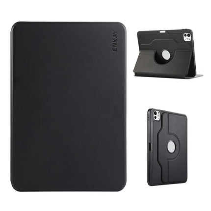 For iPad Air (2022) / iPad Air (2020) / iPad Pro 11 (2022) / iPad Pro 11 (2021) / iPad Pro 11 (2020) / iPad Pro 11-inch (2018) / iPad Air 11 (2024) ENKAY HAT PRINCE Stand Case TPU+PU Auto Wake / Sleep 360 Degree Rotation Tablet Cover - Black