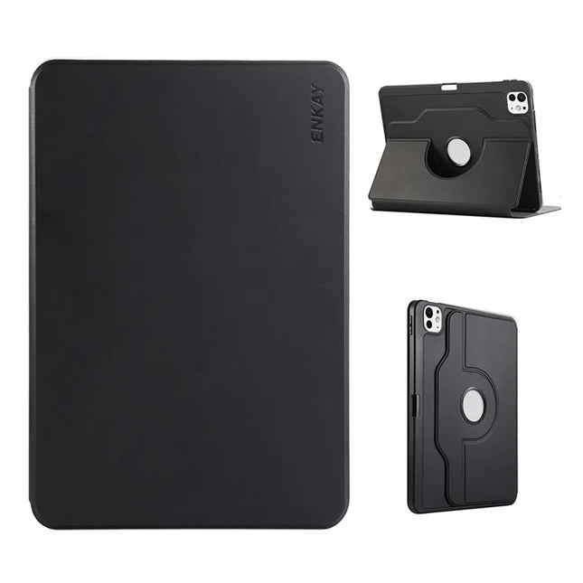 For iPad Air (2022) / iPad Air (2020) / iPad Pro 11 (2022) / iPad Pro 11 (2021) / iPad Pro 11 (2020) / iPad Pro 11-inch (2018) / iPad Air 11 (2024) ENKAY HAT PRINCE Stand Case TPU+PU Auto Wake / Sleep 360 Degree Rotation Tablet Cover - Black