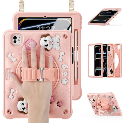 For iPad Pro 11 (2024) Case with Shoulder Strap Kickstand Cute Dog PC+Silicone+TPU Tablet Cover