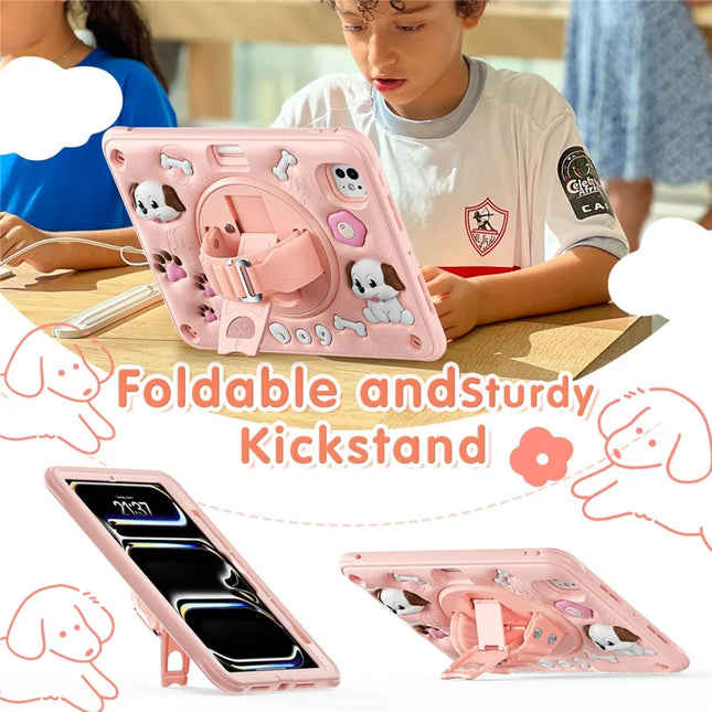 For iPad Pro 11 (2024) Case Kickstand Cute Dog PC+Silicone+TPU Tablet Cover