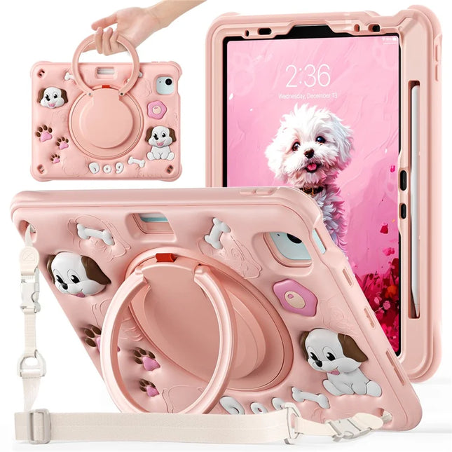 For iPad Air 11 (2024) / Air (2022) / (2020) / iPad Pro 11 (2022) / (2021) / (2020) / (2018) Case with Shoulder Strap Kickstand PC+Silicone+TPU Cover