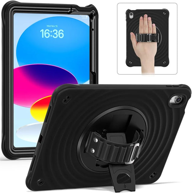 For iPad 10.9 (2022) Case Kickstand TPU+PC+Silicone Tablet Cover - Black
