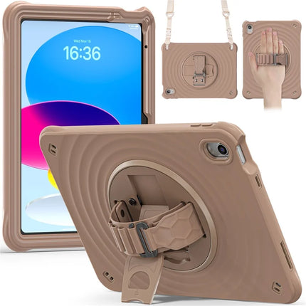 For iPad 10.9 (2022) Case Kickstand Hand Strap Tablet Cover with Shoulder Strap - Latte Color