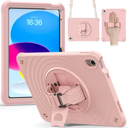 For iPad 10.9 (2022) Case Kickstand Hand Strap Tablet Cover with Shoulder Strap - Pink