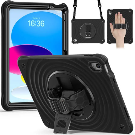 For iPad 10.9 (2022) Case Kickstand Hand Strap Tablet Cover with Shoulder Strap - Black