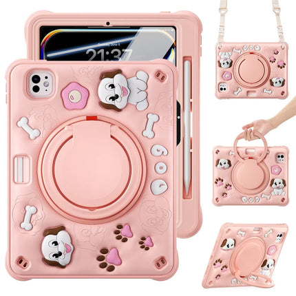 For iPad Pro 11 (2024) Case with Shoulder Strap Cute Dog Kickstand PC+Silicone+TPU Tablet Cover