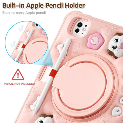 For iPad Pro 11 (2024) Case with Shoulder Strap Cute Dog Kickstand PC+Silicone+TPU Tablet Cover