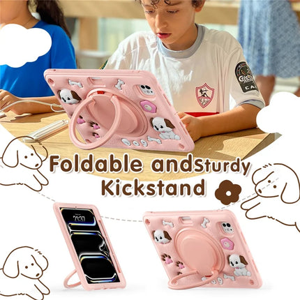 For iPad Pro 11 (2024) Case with Shoulder Strap Cute Dog Kickstand PC+Silicone+TPU Tablet Cover