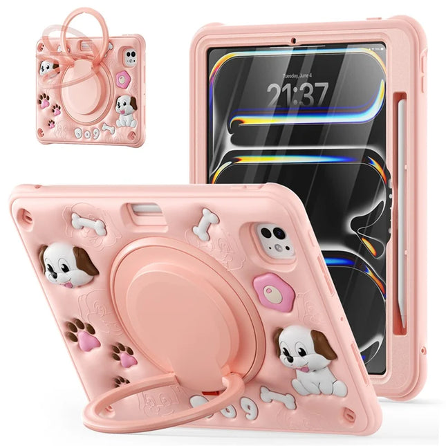 For iPad Pro 11 (2024) Case Cute Dog Pattern Kickstand PC+Silicone+TPU Tablet Cover