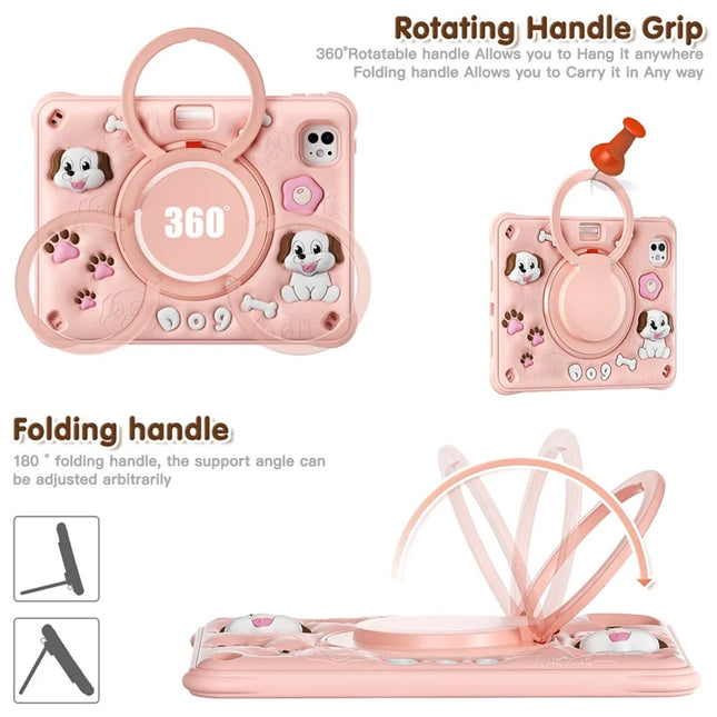 For iPad Pro 11 (2024) Case Cute Dog Pattern Kickstand PC+Silicone+TPU Tablet Cover
