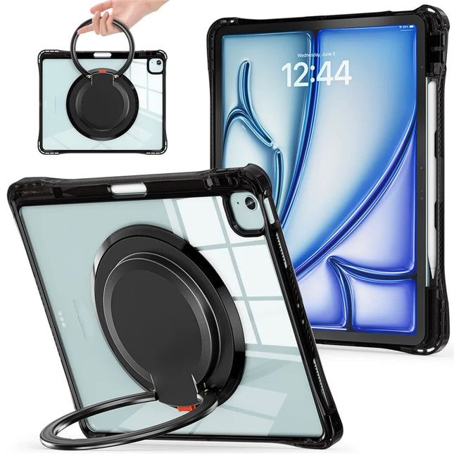 For iPad Air 13 (2024) / iPad Pro 12.9 (2022) / (2021) / (2020) / (2018) Case Rotary Kickstand PC+TPU+Acrylic Tablet Cover - Black