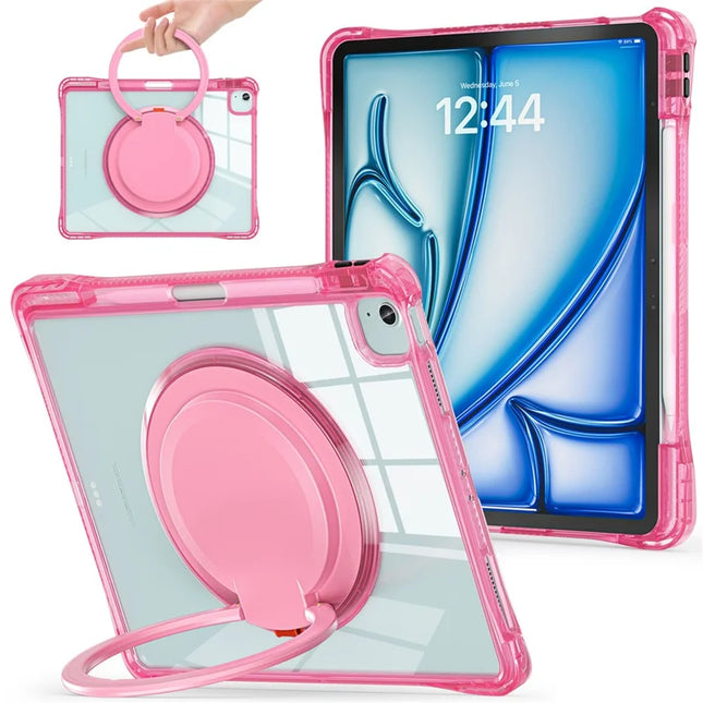 For iPad Air 13 (2024) / iPad Pro 12.9 (2022) / (2021) / (2020) / (2018) Case Rotary Kickstand PC+TPU+Acrylic Tablet Cover - Rose