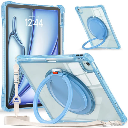 For iPad Air 13 (2024) / iPad Pro 12.9 (2022) / (2021) / (2020) / (2018) Case with Shoulder Strap Kickstand PC+TPU+Acrylic Tablet Cover - Baby Blue