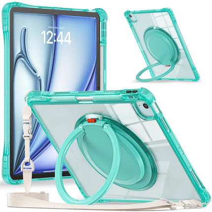 For iPad Air 13 (2024) / iPad Pro 12.9 (2022) / (2021) / (2020) / (2018) Case with Shoulder Strap Kickstand PC+TPU+Acrylic Tablet Cover - Light Green
