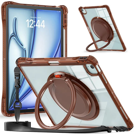For iPad Air 13 (2024) / iPad Pro 12.9 (2022) / (2021) / (2020) / (2018) Case with Shoulder Strap Kickstand PC+TPU+Acrylic Tablet Cover - Chocolate Color