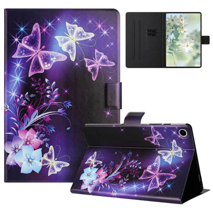 For Lenovo Tab M10 Plus (3rd Gen) TB-128F Case Pattern Printed Stand Litchi Texture Leather Tablet Cover with Card Slots - Purple Butterfly