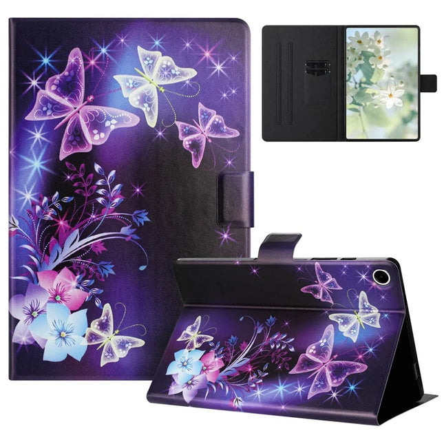 For Lenovo Tab M10 Plus (3rd Gen) TB-128F Case Pattern Printed Stand Litchi Texture Leather Tablet Cover with Card Slots - Purple Butterfly