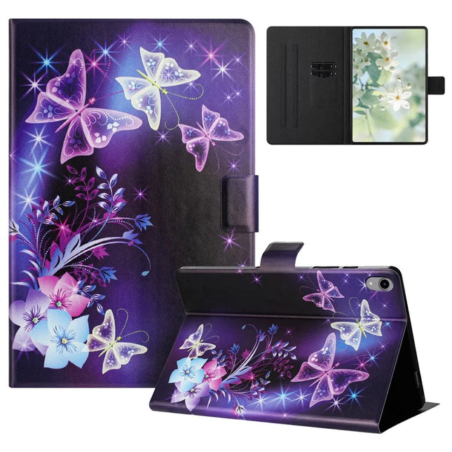 For iPad mini (2021) Case Pattern Printed Stand Litchi Texture Leather Tablet Cover with Card Slots - Purple Butterfly
