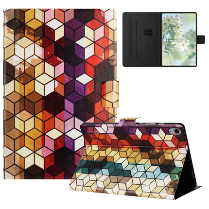 For iPad 10.9 (2022) Case Pattern Printed Stand Litchi Texture Leather Tablet Cover with Card Slots - Block