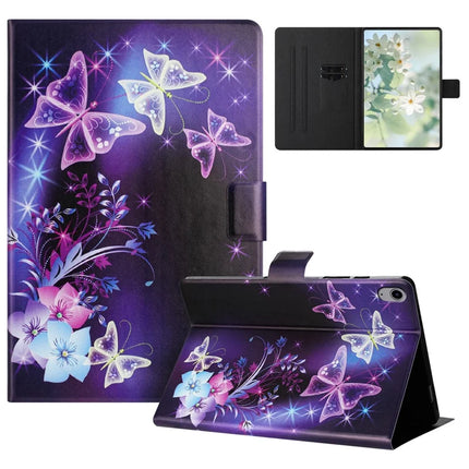 For iPad 10.9 (2022) Case Pattern Printed Stand Litchi Texture Leather Tablet Cover with Card Slots - Purple Butterfly