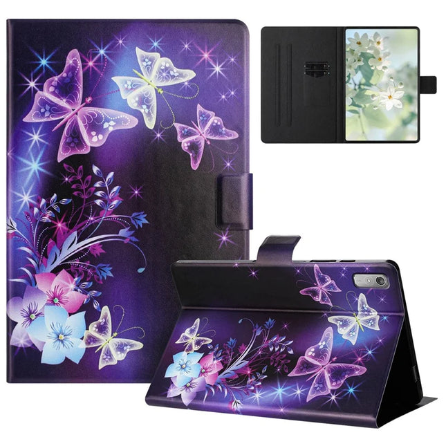 For Lenovo Tab P11 Gen 2 TB-350 Case Pattern Printed Stand Litchi Texture Leather Tablet Cover with Card Slots - Purple Butterfly