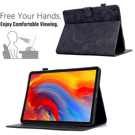 For Lenovo Tab M10 Plus (3rd Gen) Case Flower Bird Imprinted Card Holder Leather Tablet Cover