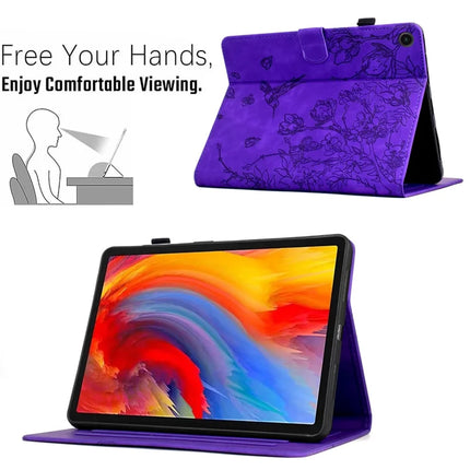 For Lenovo Tab M10 Plus (3rd Gen) Case Flower Bird Imprinted Card Holder Leather Tablet Cover
