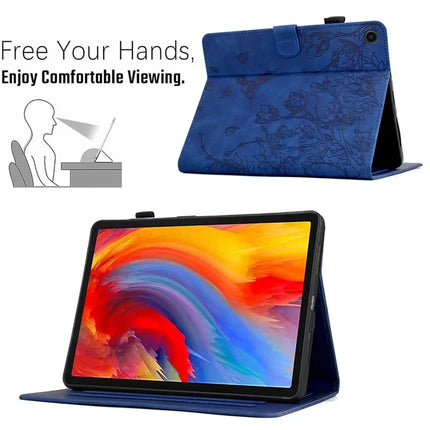 For Lenovo Tab M10 Plus (3rd Gen) Case Flower Bird Imprinted Card Holder Leather Tablet Cover