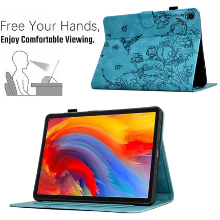 For Lenovo Tab M10 Plus (3rd Gen) Case Flower Bird Imprinted Card Holder Leather Tablet Cover