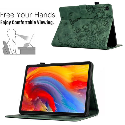 For Lenovo Tab M10 Plus (3rd Gen) Case Flower Bird Imprinted Card Holder Leather Tablet Cover