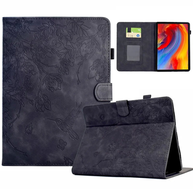 For Amazon Kindle Paperwhite (2021) 6.8 inch Case Flower Bird Imprinted Card Holder Leather Cover - Black