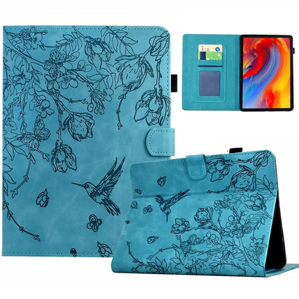 For Amazon Kindle Paperwhite (2021) 6.8 inch Case Flower Bird Imprinted Card Holder Leather Cover - Baby Blue