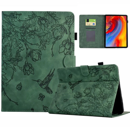 For Amazon Kindle Paperwhite (2021) 6.8 inch Case Flower Bird Imprinted Card Holder Leather Cover - Green
