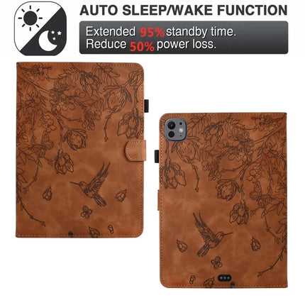 For iPad Pro 11 (2024) Case Flower Bird Imprinted Card Holder Leather Tablet Cover